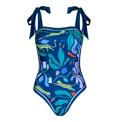 Jessie Zhao New York Women's Blue Jungle Love Reversible One Piece Swimsuit