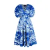 Jessie Zhao New York Women's Blue Printmaking Taffeta Midi Dress In Blue
