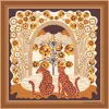 Jessie Zhao New York Double Sided Wool Silk Scarf Of Leopards With Floral Fountain In Brown