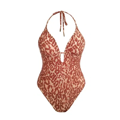 Jessie Zhao New York Women's Brown / Neutrals / Orange Savanna Reversible One Piece Swimsuit In Multi