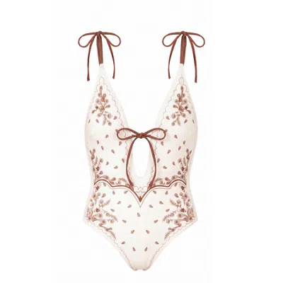 Jessie Zhao New York Women's Brown / White Ivory Safari Reversible One Piece Swimsuit In Multi