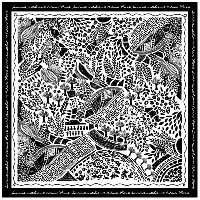 Jessie Zhao New York Women's Double Sided Silk Scarf Of Black Garden