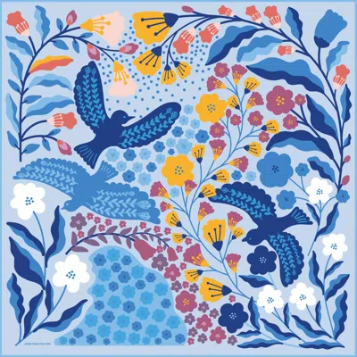 Jessie Zhao New York Women's Double Sided Silk Scarf Of Blue Birds
