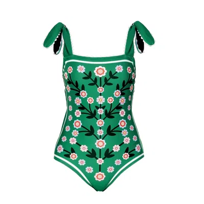 Jessie Zhao New York Women's Green / Black Midnight Bloom Reversible One-piece Swimsuit