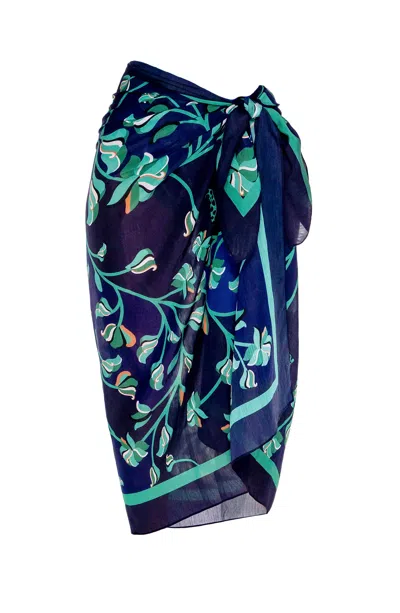 Jessie Zhao New York Women's Green / Blue Beach Sarong Wrap - Leopards In The Verdant Wild