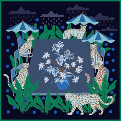 Jessie Zhao New York Women's Green / Blue / Black Double Sided Silk Scarf Of Night Banquet