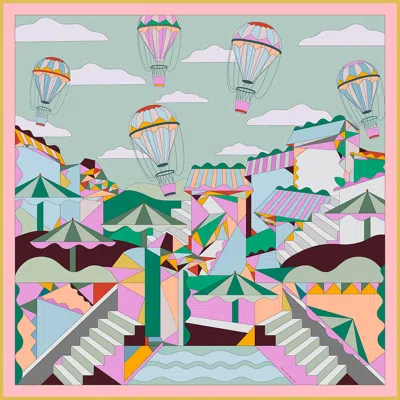 JESSIE ZHAO NEW YORK WOMEN'S GREEN / BLUE / PINK DOUBLE SIDED SILK SCARF OF JOURNEY