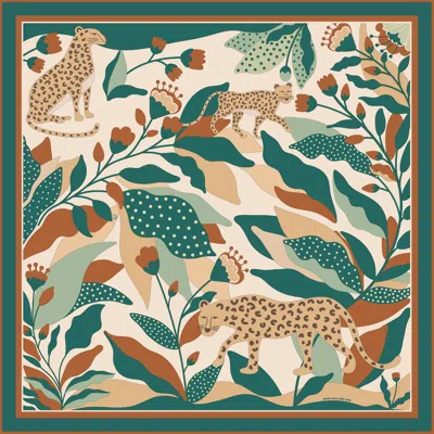 JESSIE ZHAO NEW YORK WOMEN'S GREEN / BROWN DOUBLE SIDED SILK SCARF OF GREEN WONDERLAND