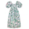 Jessie Zhao New York Emerald Smocked Cotton Silk Dress In Green