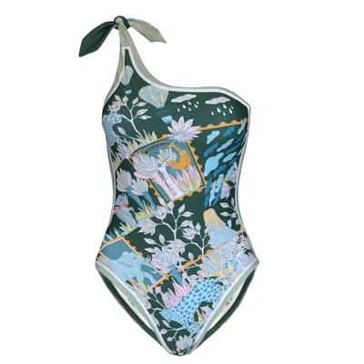 Jessie Zhao New York Women's Green Garden Reversible One-shoulder One-piece Swimsuit