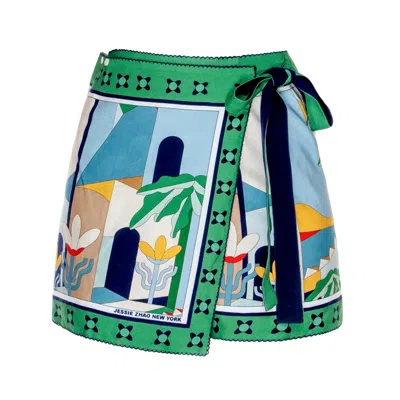Jessie Zhao New York Women's Green / White / Blue Swim Cover Up Skirt-green Wonderland In Multi