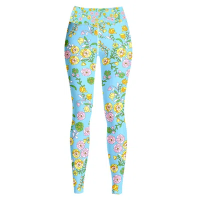 Jessie Zhao New York Women's High Waist Yoga Leggings In Blue Garden