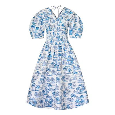 Jessie Zhao New York Women's Leandra Blue Smocked V-neck Midi Dress
