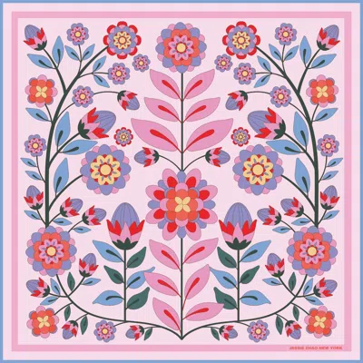 Jessie Zhao New York Women's Pink / Purple / Blue Double Sided Wool Silk Scarf Of Pink Garden