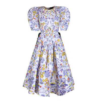 JESSIE ZHAO NEW YORK WOMEN'S PINK / PURPLE PURPLE FLORAL COTTON MIDI DRESS