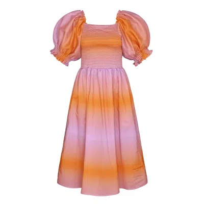 Jessie Zhao New York Women's Pink / Purple Sunset Purple Orange Smocked Midi Dress In Purple/orange