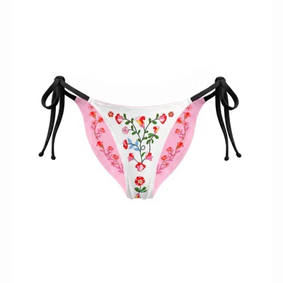 Jessie Zhao New York Women's Pink / White Wild Rose Reversible Tie Side Bottom In Multi