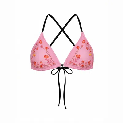 Jessie Zhao New York Women's Pink / White Wild Rose Reversible Triangle Bikini Top