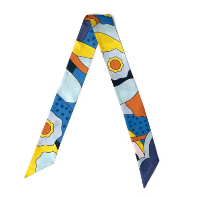 JESSIE ZHAO NEW YORK WOMEN'S PURPLE / BLUE SILK SKINNY SCARF OF OCEAN IMAGINATION