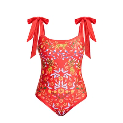 Jessie Zhao New York Women's Red Blossom Reversible One-piece Swimsuit