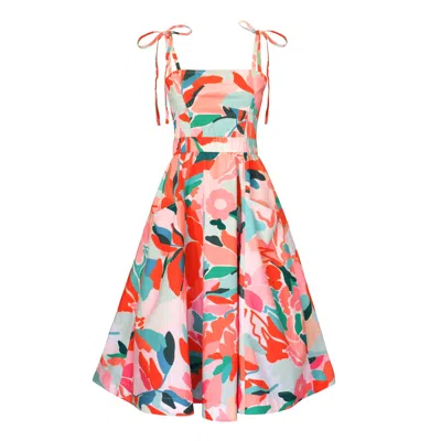 Jessie Zhao New York Women's Red Grace Floral Cotton Sleeveless Midi Dress In Red/green