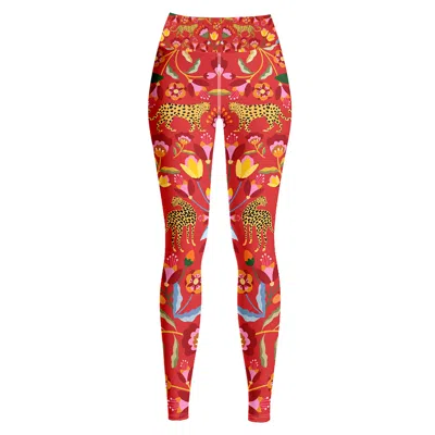 JESSIE ZHAO NEW YORK WOMEN'S RED HIGH WAIST YOGA LEGGINGS IN HOLIDAY