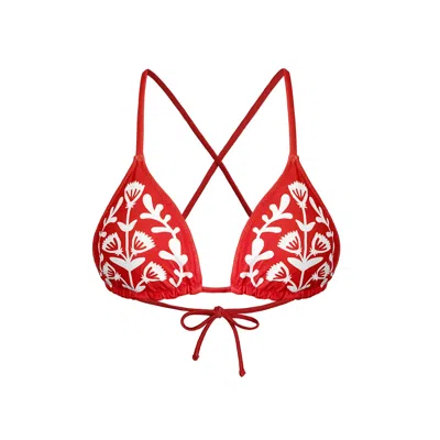 Jessie Zhao New York Women's Red / White Coral Garden Reversible Triangle Bikini Top