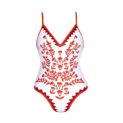 Jessie Zhao New York Red Coral Reversible V-neck One-piece Swimsuit In Multi
