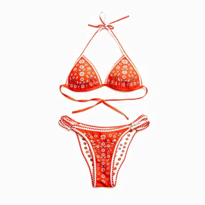 JESSIE ZHAO NEW YORK WOMEN'S RED / WHITE RED GARDEN REVERSIBLE BIKINI SET