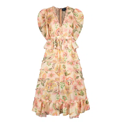 Jessie Zhao New York Women's Rose Gold Gold Garden Metallic Midi Dress