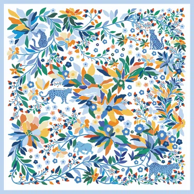 Jessie Zhao New York Women's White / Blue Double Sided Wool Silk Scarf Of Day Jungle Reverie