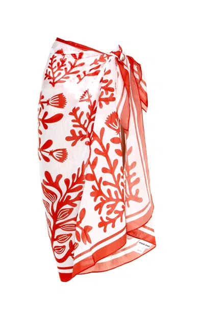 Jessie Zhao New York Women's White / Red Beach Sarong Wrap - Red Coral