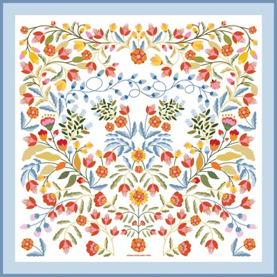 JESSIE ZHAO NEW YORK WOMEN'S WHITE / RED / BLUE PORCELAIN JARDIN DOUBLE SIDED SILK SCARF