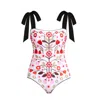 Jessie Zhao New York Floral Symphony Embroidered Swimsuit In White/red