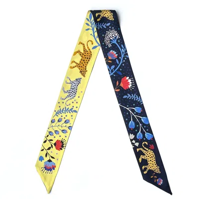 JESSIE ZHAO NEW YORK WOMEN'S YELLOW / BLUE SILK SKINNY SCARF OF AMAZON RAINFOREST JOURNEY