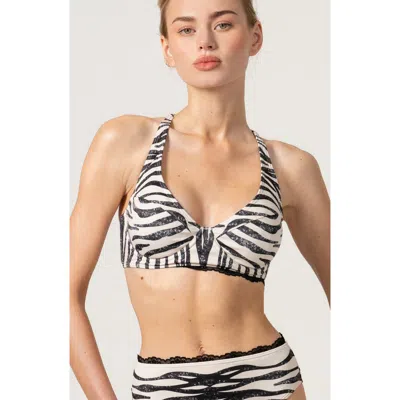 Jessie Zhao New York Zebra Stripe Bikini Top In Black