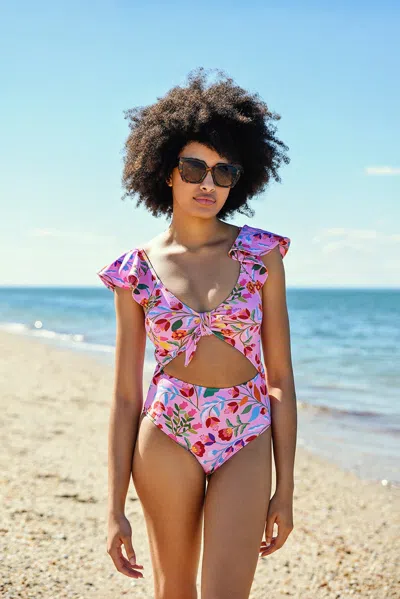 Jessie Zhao Pink Garden One-piece Swimsuit In Multi
