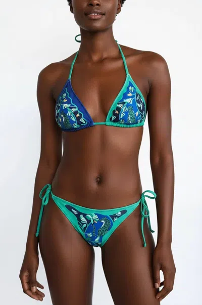 Jessie Zhao Verdant Wild Reversible Tie Side Bikini Bottom In Blue In Multi