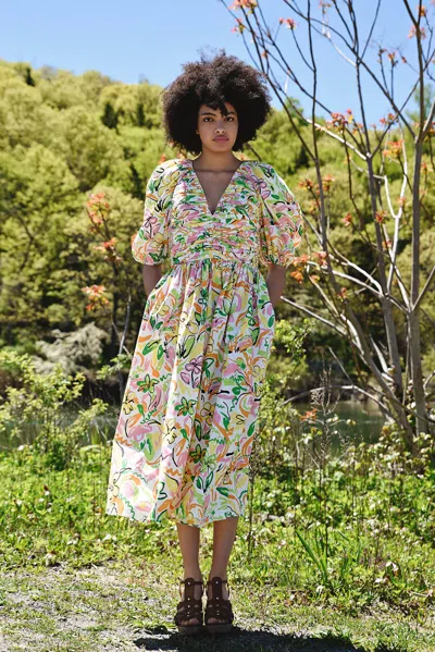 Jessie Zhao Wonderland Floral Taffeta Midi Dress In Multi