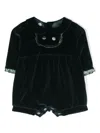 Jesurum Baby Ruffled-trim Velvet Romper In Green