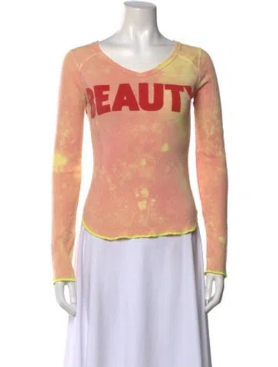 Pre-owned Jet Set Graphic Print V-neck Top In Pink