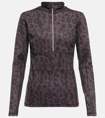 Jet Set Leopard-print Mockneck Ski Top In Black Leo