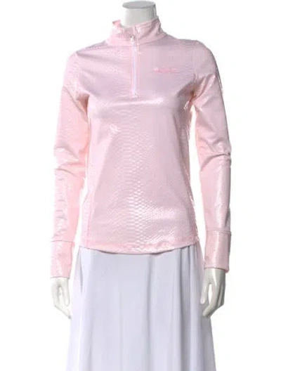 Pre-owned Jet Set Patterned Mock Neck Top In Pink