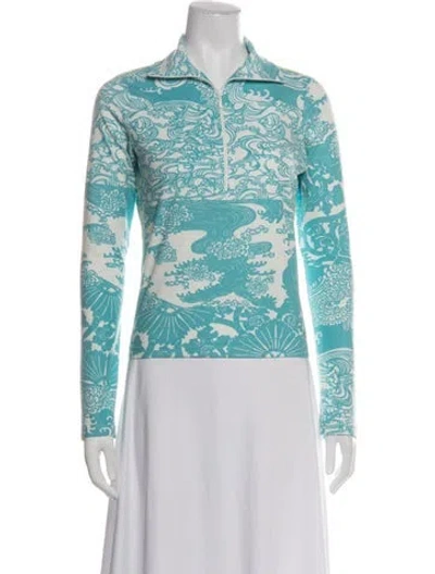 Pre-owned Jet Set Printed Long Sleeve Top In Blue/green