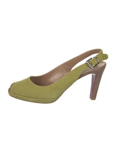 Pre-owned Jet Set Suede Slingback Pumps In Green