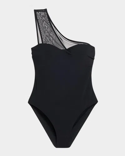 Jets Australia Asymmetric Mesh One-piece Swimsuit In Black