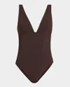 Jets Australia Jetset Plunge One-piece Swimsuit (a-d) In Chocolate