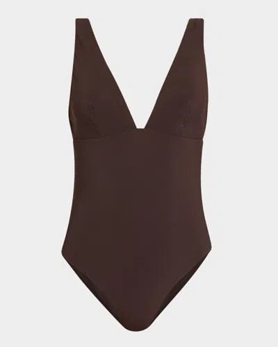 Jets Australia Jetset Plunge One-piece Swimsuit (a-d) In Chocolate
