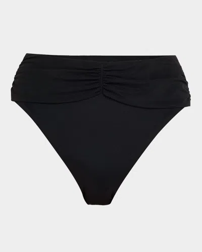 Jets Australia Ruched High-waist Bikini Bottoms In Black