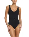 Jets Isla Rib V-neckline Belted One Piece In Black In Black